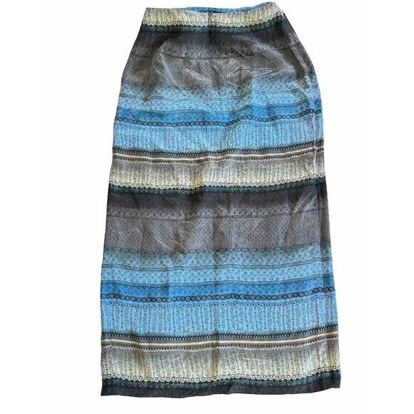 Vintage SPENCER JEREMY 100% Silk Long Skirt Sz 8 Floral Blue Olive Faux Wrap - Picture 2 of 7